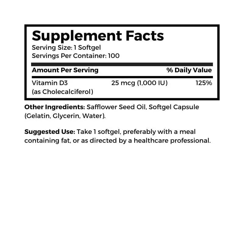 Dr. Clark Store Vitamin D3 Softgel supplement facts