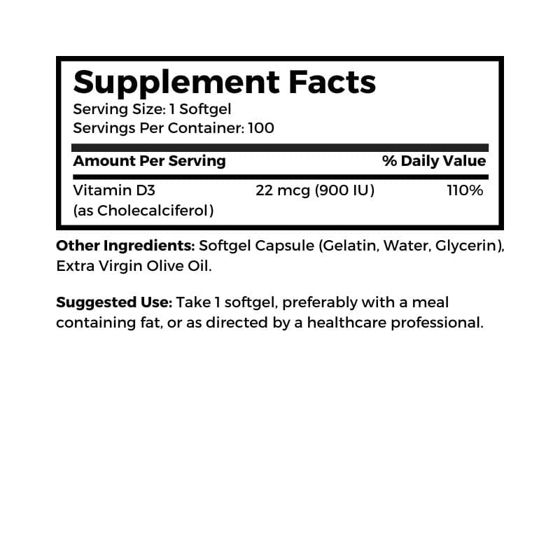 Dr. Clark Store Vitamin D3 Softgel supplement facts