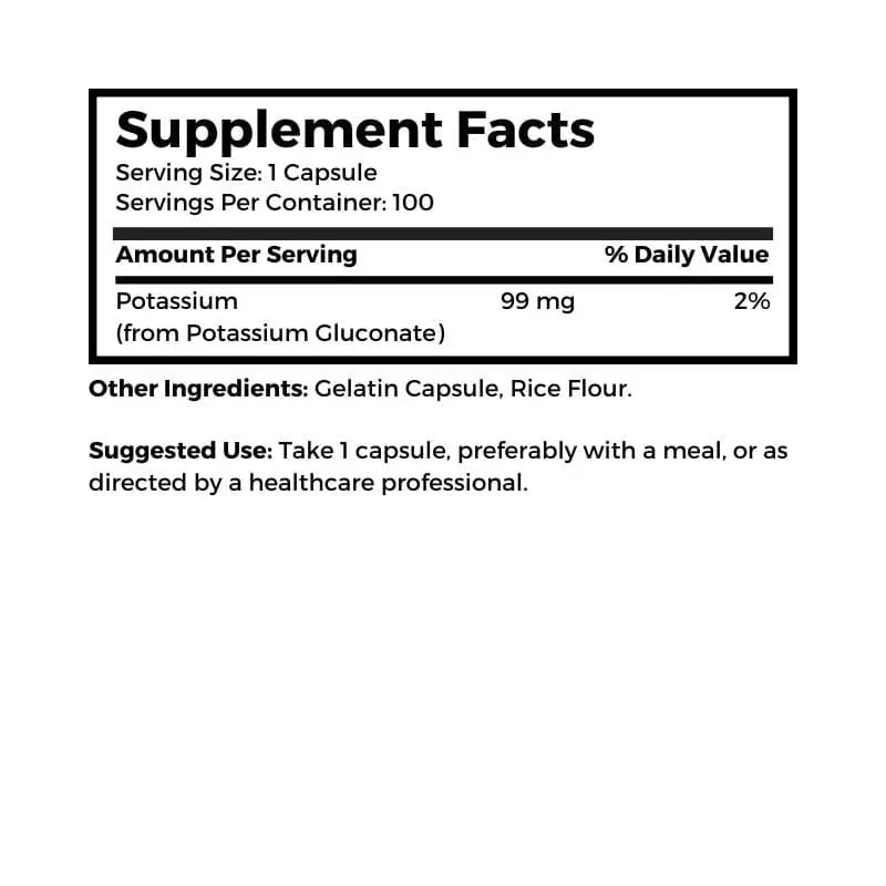 Dr. Clark Store Potassium supplement facts and suggested use