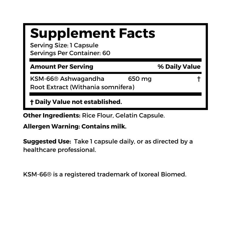 Dr. Clark Store Ashwagandha supplement facts and suggested use