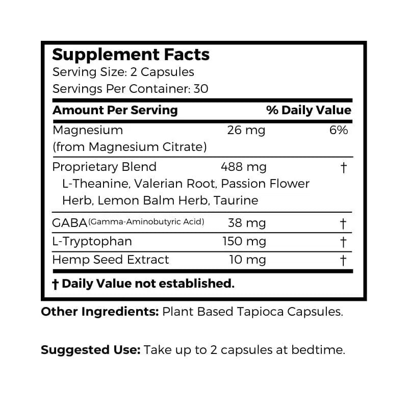 Bernard Jensen Products Hemp Sleep Formula with Tryptophan supplement facts