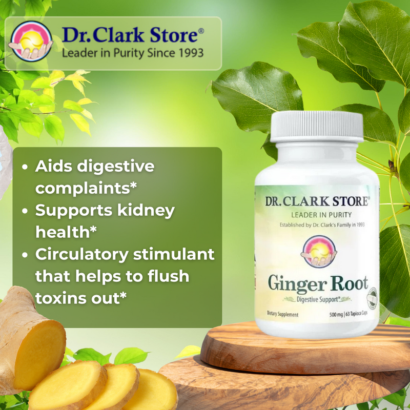 Ginger Root; Vegetarian, 500 mg 63 tapioca capsules Dr. Clark Store