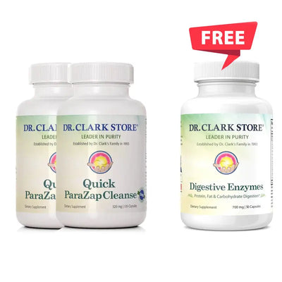 Two Quick ParaZap Cleanse Bottles, 520 mg 270 capsules and Single Digestive Enzymes Bottle (free), 700 mg 50 capsules Dr. Clark Store