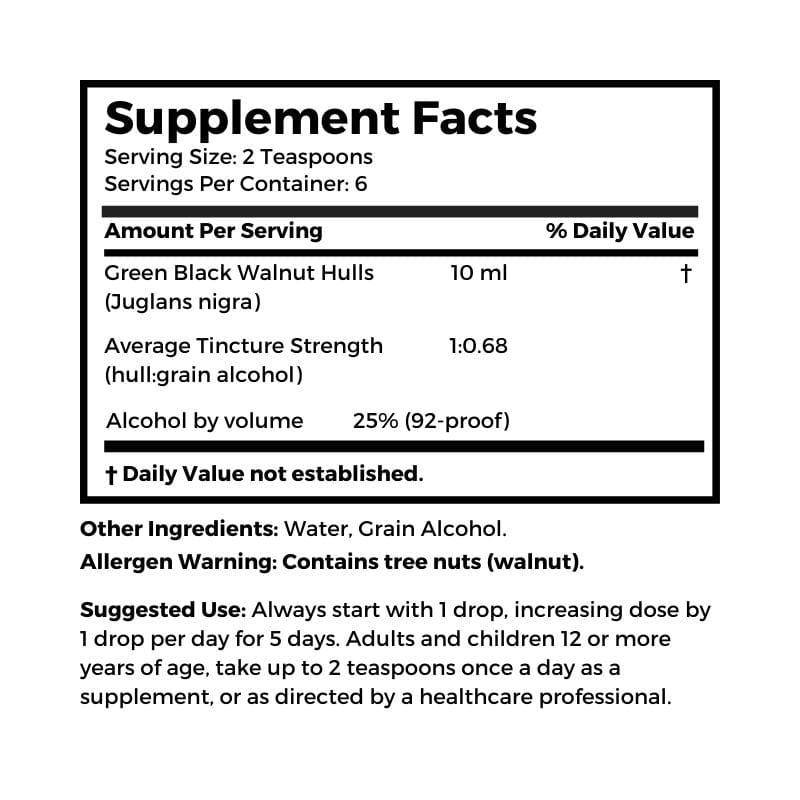 Dr. Clark Store Green Black Walnut Hull Tincture 2 fl oz supplement facts