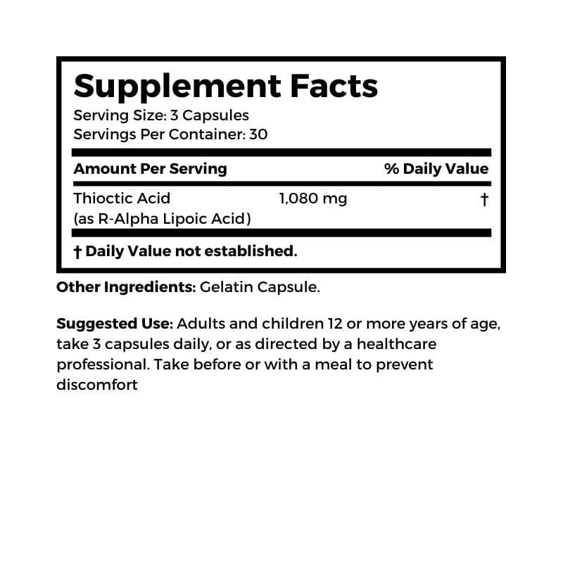 Dr. Clark Store Thioctic Acid (Alpha Lipoic Acid) supplement facts