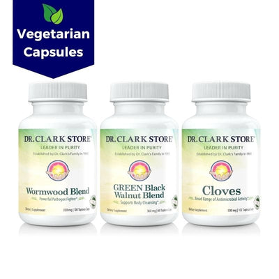 Dr. Clark Store Vegetarian Para Cleanse kit featuring plant-based tapioca capsules