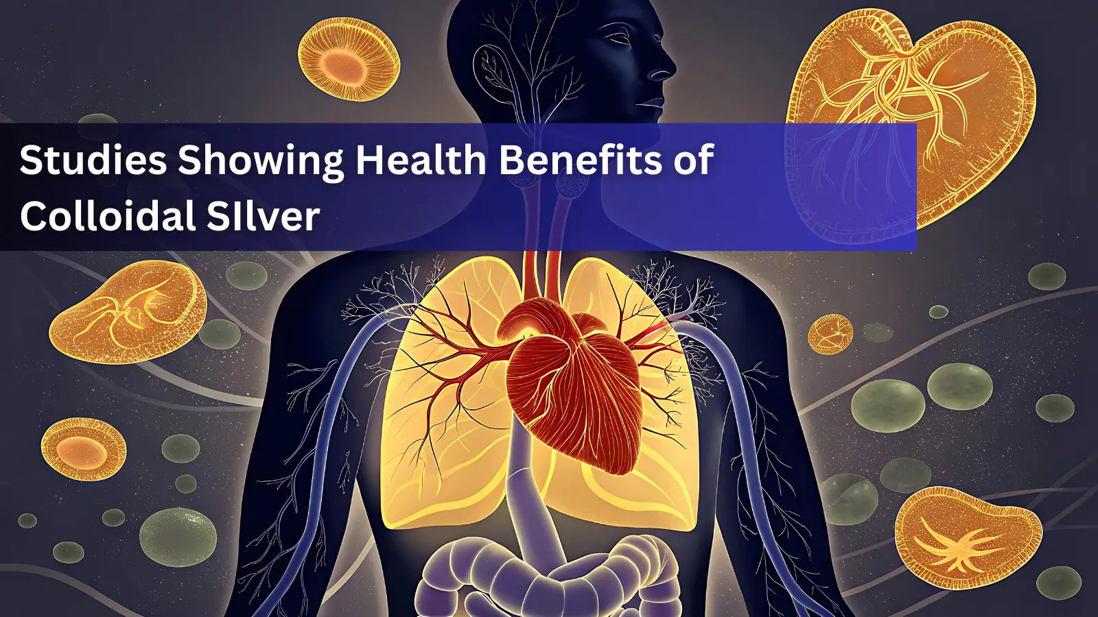  An anatomical illustration of the human chest and abdomen, highlighting various organs to discuss the health benefits of colloidal silver.