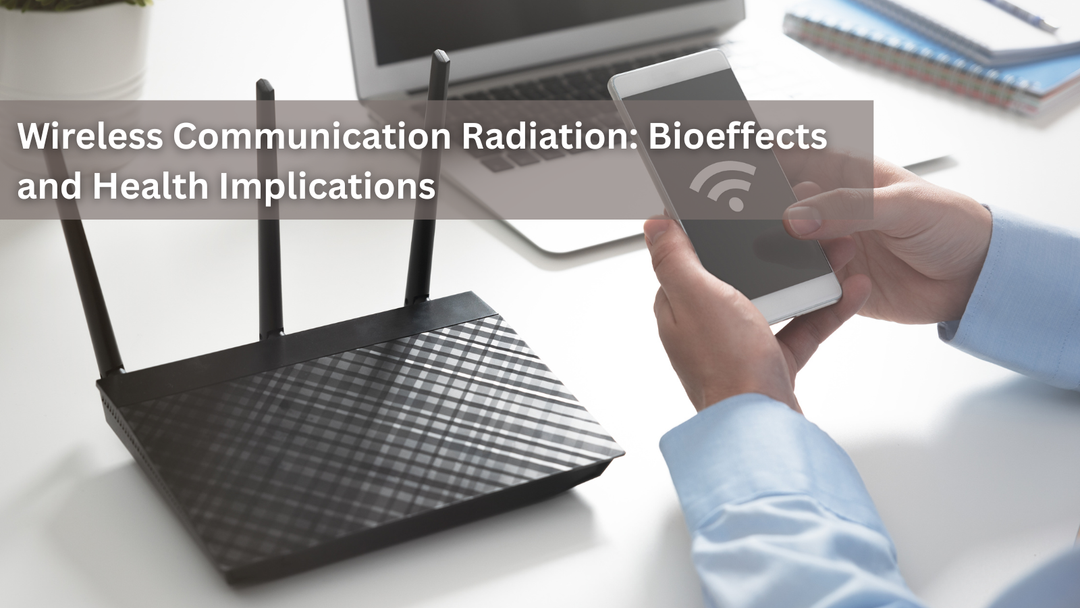 A Wi-Fi router on a desk next to a person holding a smartphone.