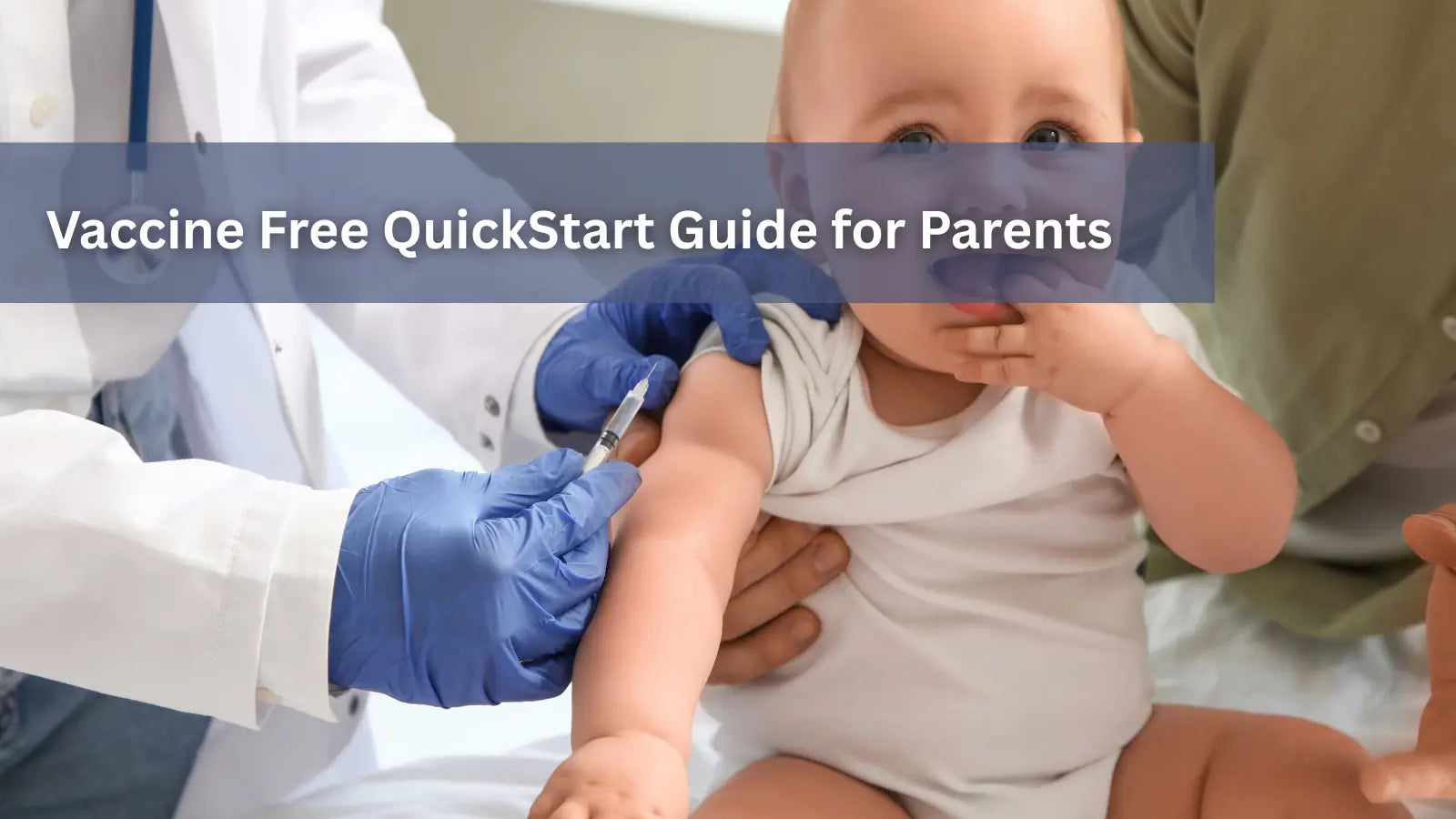 A healthcare professional in blue gloves gives a baby a vaccination shot in the arm.