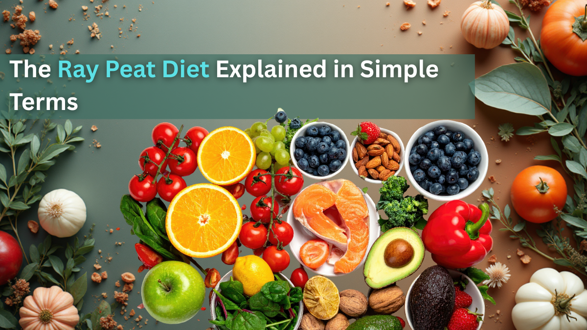 Assorted fresh fruits, vegetables, and salmon arranged on a table.