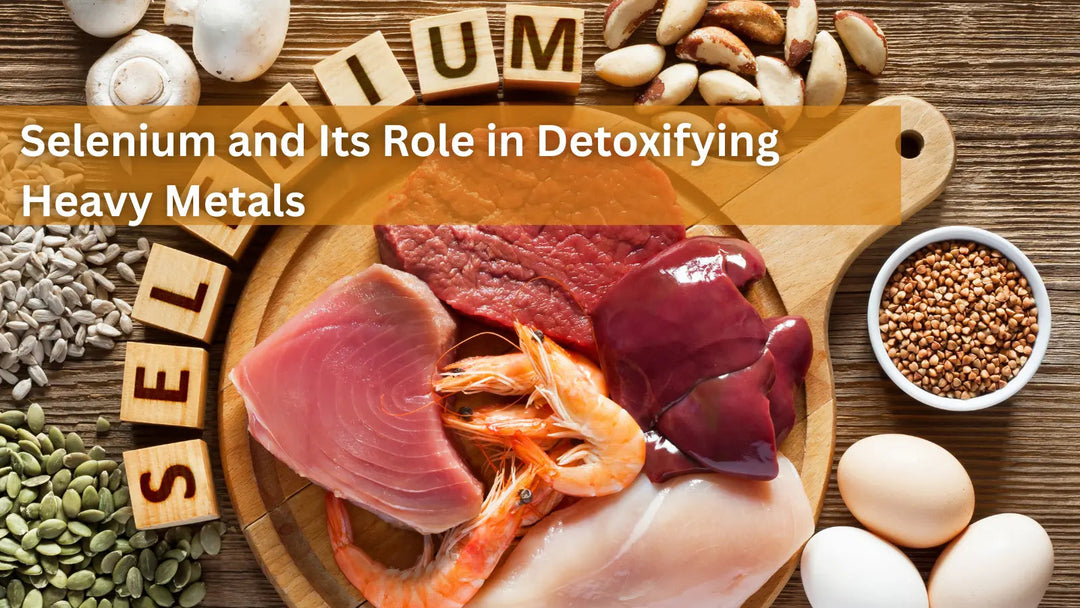 Various protein sources like tuna, shrimp, and liver arranged on a wooden board, surrounded by seeds, nuts, and eggs.