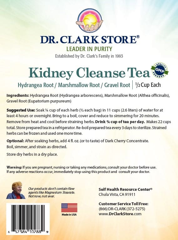 Dr. Clark Store Kidney Cleanse Tea label