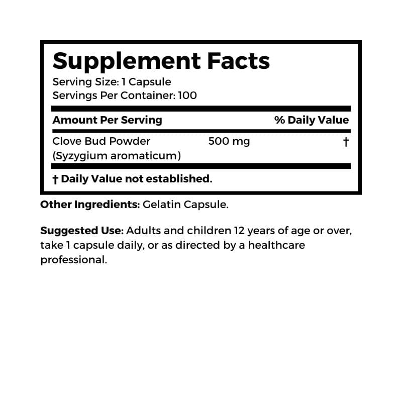 Dr. Clark Store Cloves supplement facts and suggested use
