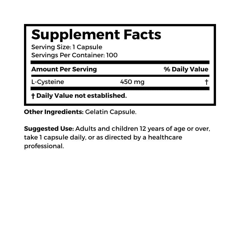 Dr. Clark Store Cysteine supplement facts and suggested use
