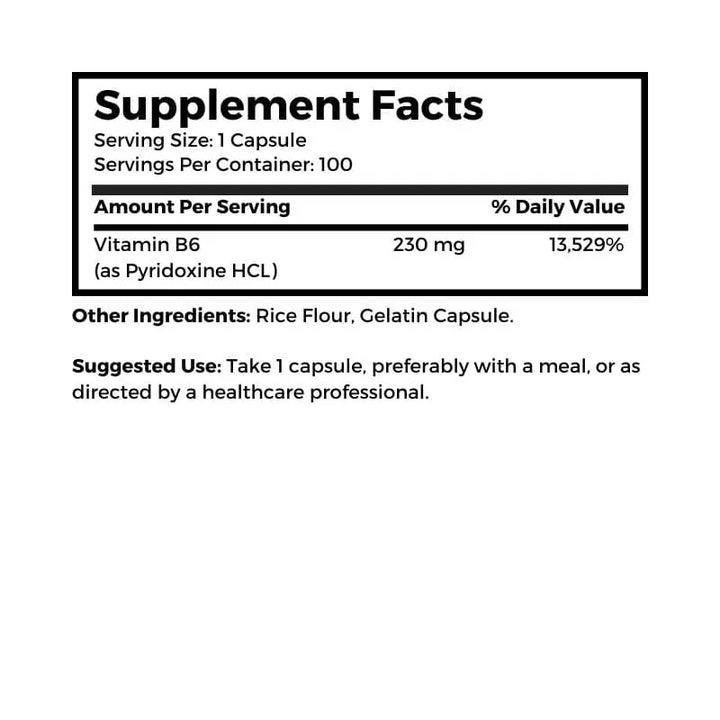 Dr. Clark Store Vitamin B6 supplement facts and suggested use