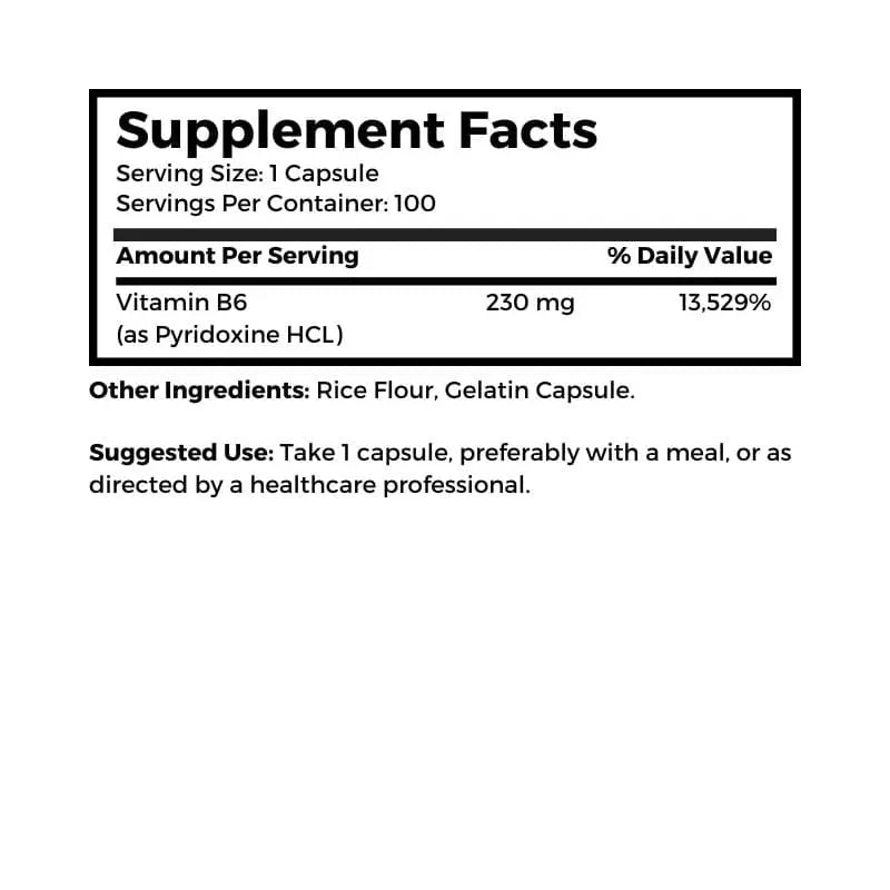 Dr. Clark Store Vitamin B6 supplement facts and suggested use