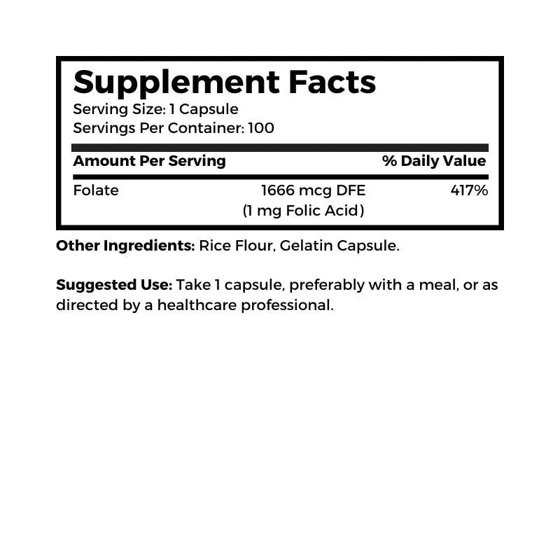 Dr. Clark Store Folic Acid supplement facts and suggested use
