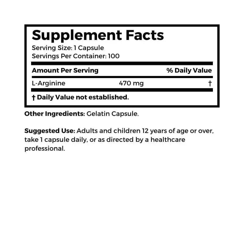 Dr. Clark Store Arginine supplement facts and suggested use