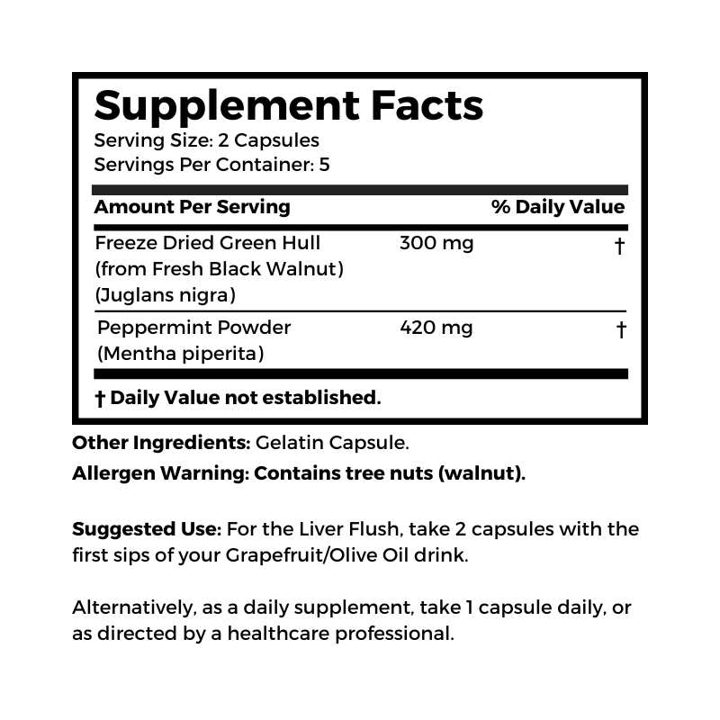Dr. Clark Store Green Black Walnut Blend supplement facts and suggested use