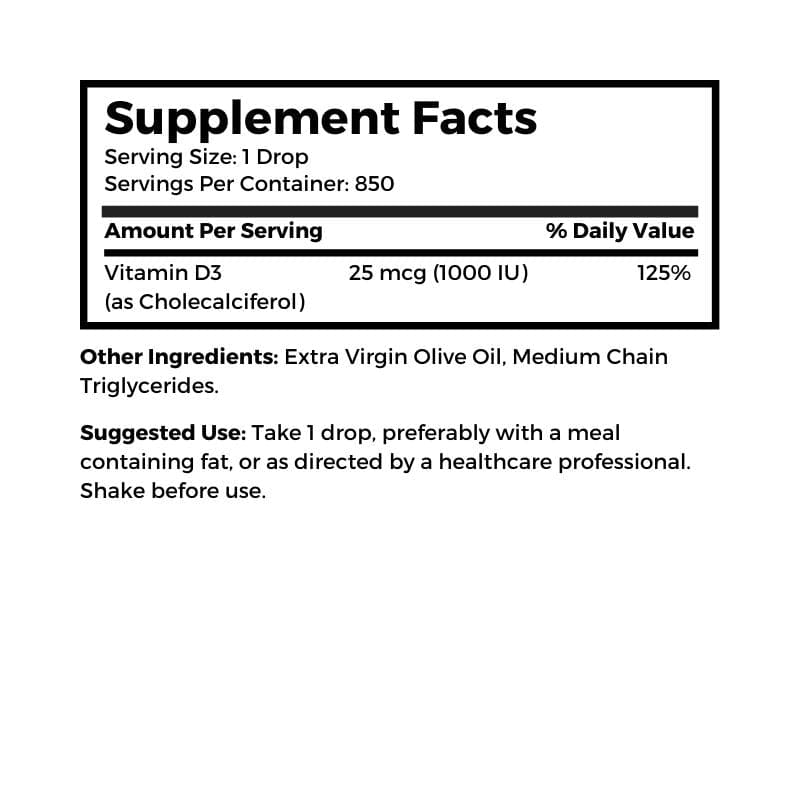 Dr Clark Store Vitamin D3 drops supplement facts and suggested use