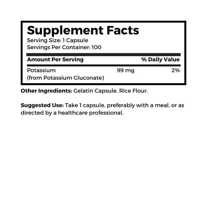 Dr. Clark Store Potassium supplement facts and suggested use