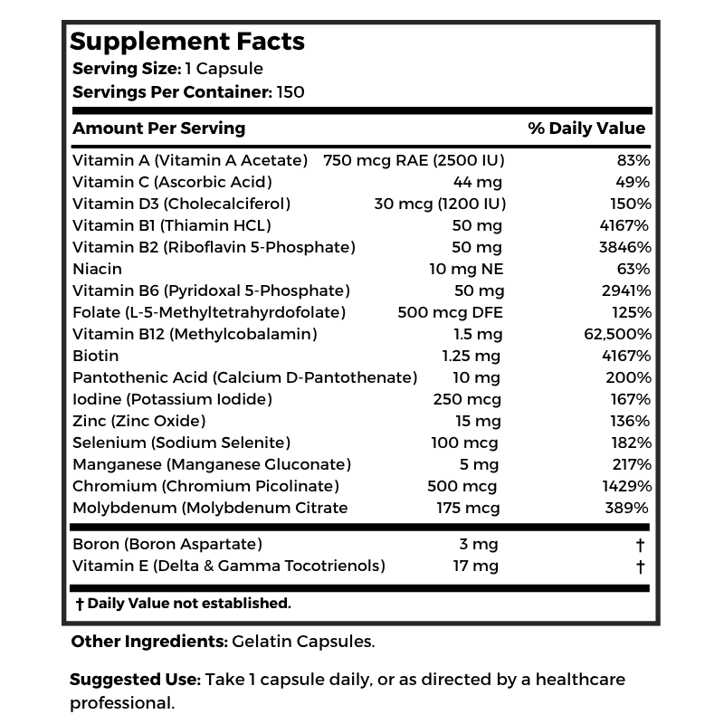 Dr. Clark Store Craniuls Multivitamin supplement facts and suggested use