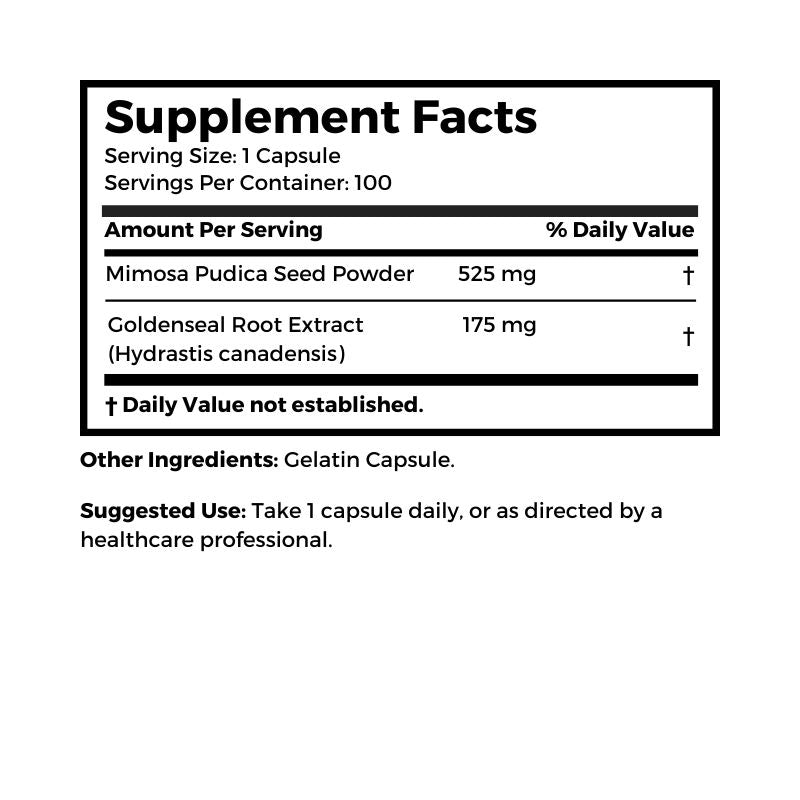 Dr. Clark Store Mimosa Pudica supplement facts and suggested use