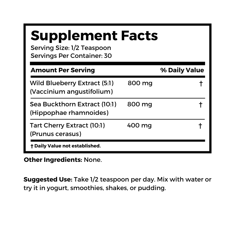Pinch of Health Blueberry Antioxidants supplement facts and suggested use