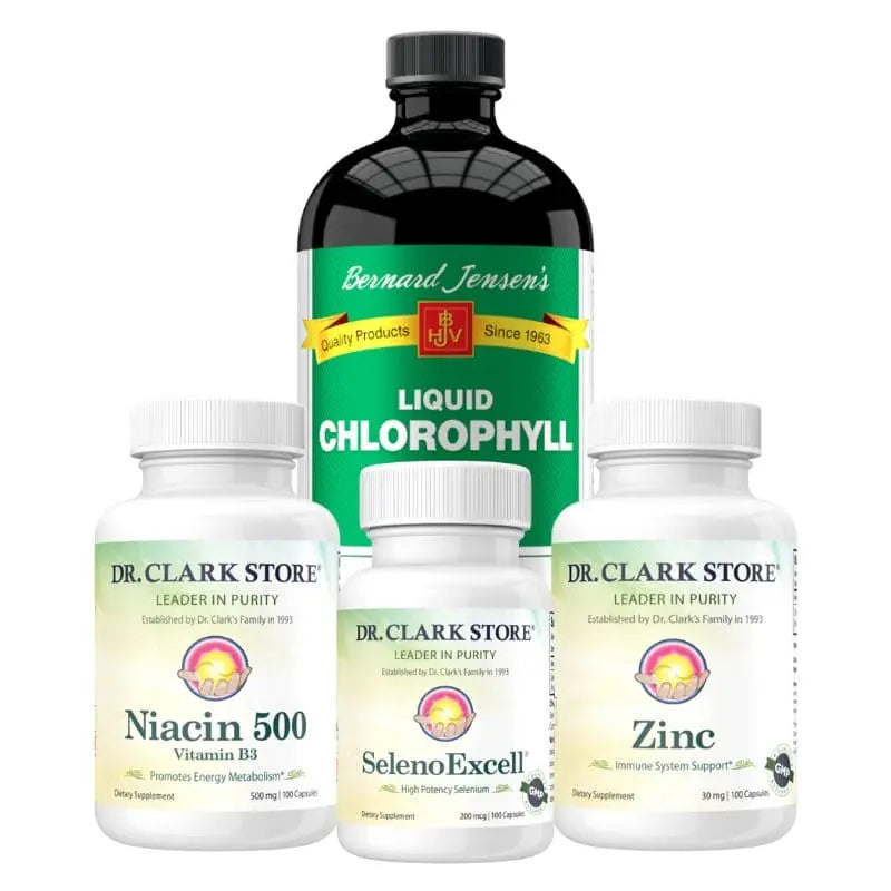 Dr. Clark Store Acne Kit, 4 items (niacin, selenium, zinc, liquid chlorophyll)