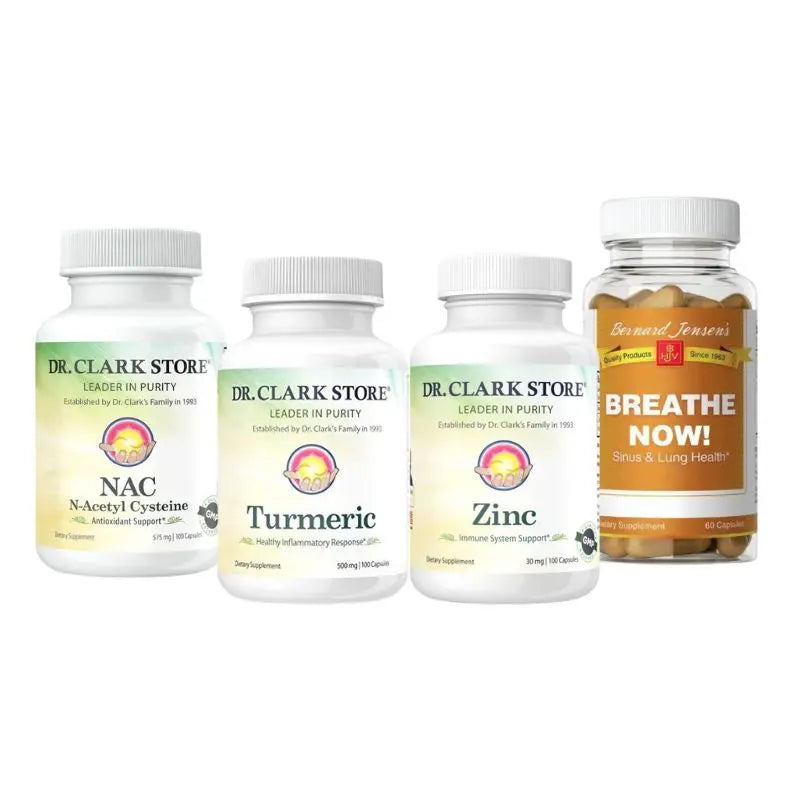 Four supplement bottles from the spike protein detox kit.