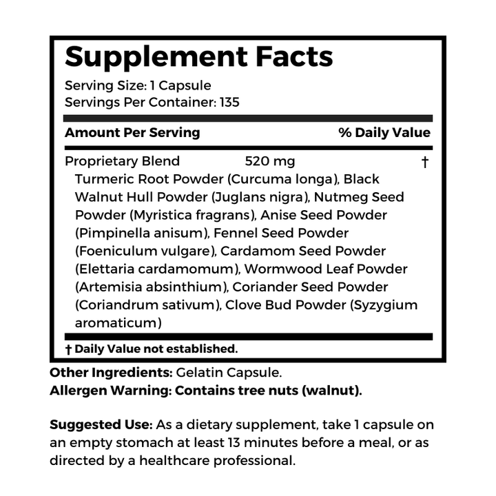 Dr. Clark Store Quick ParaZap Cleanse supplement facts and suggested use