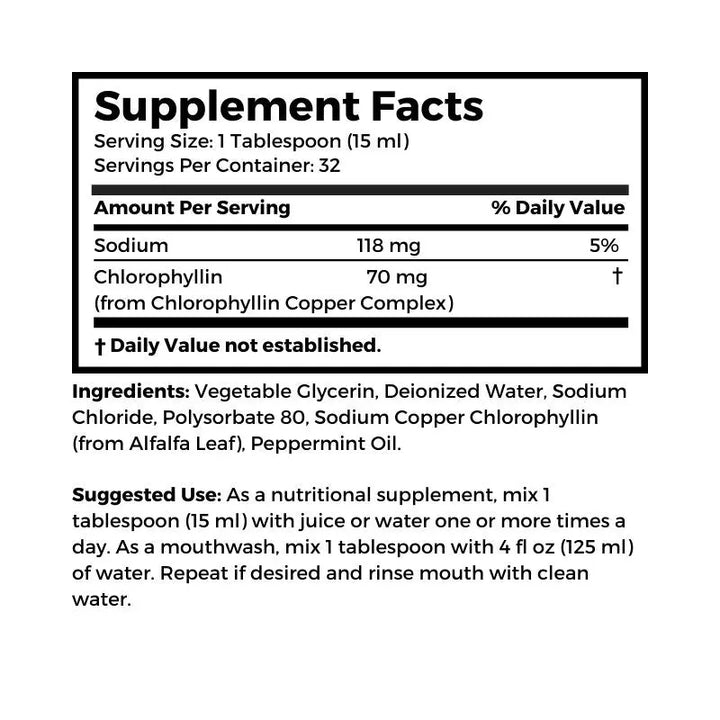 Bernard Jensen Products Liquid Chlorophyll Mint Flavor, 16 fl oz supplement facts