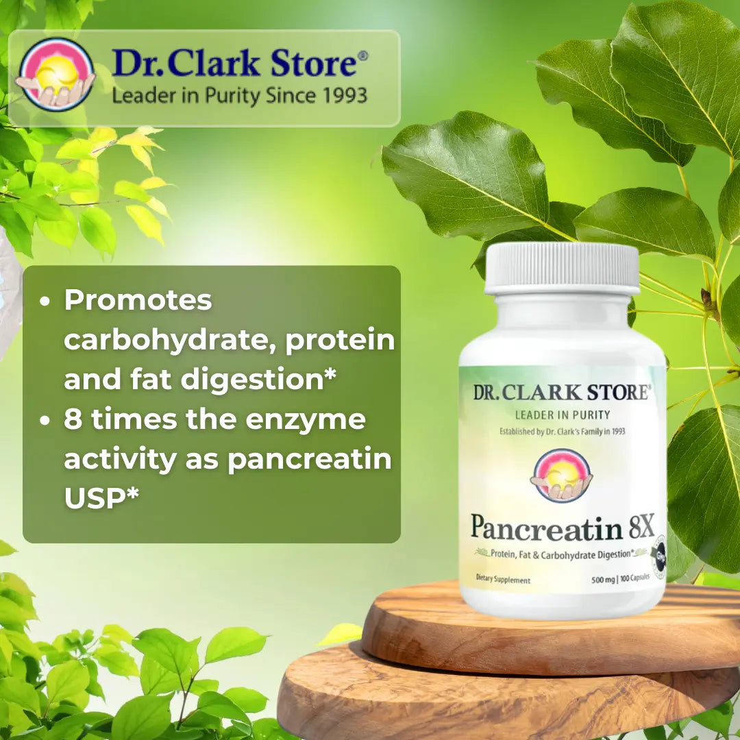 Pancreatin 8X, 500 mg - 100 Capsules Dr. Clark Store