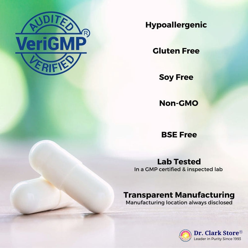 High Quality vegetarian capsules from Dr. Clark Store made in GMP verified facility.