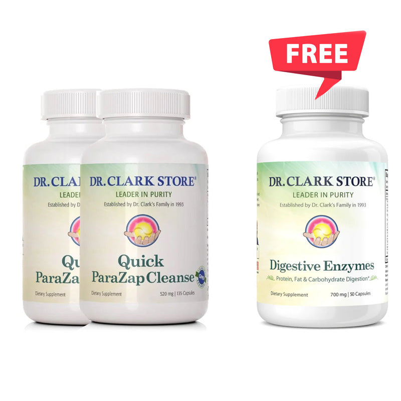 Two Quick ParaZap Cleanse Bottles, 520 mg 270 capsules and Single Digestive Enzymes Bottle (free), 700 mg 50 capsules