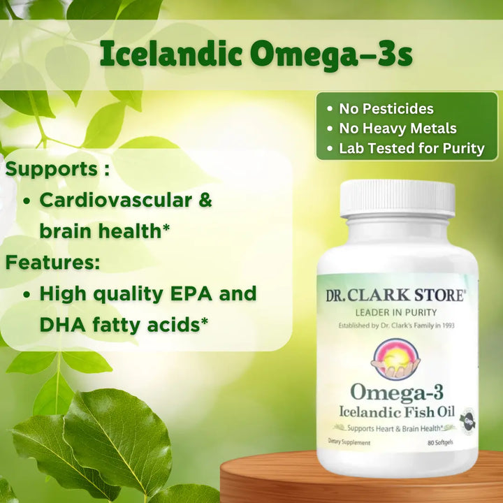 Omega-3; Icelandic Fish Oil, 1000 mg 80 softgels Dr. Clark Store