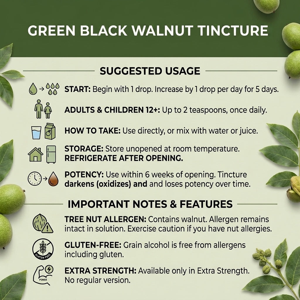 GREEN Black Walnut Hull Tincture (Extra Strength), 4 oz