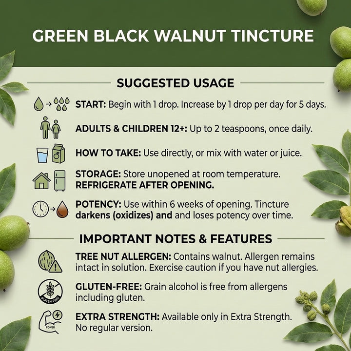 GREEN Black Walnut Hull Tincture (Extra Strength), 4 oz