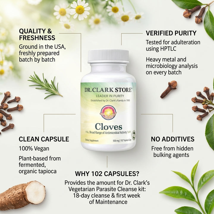 Cloves; Vegetarian, 500 mg 102 tapioca capsules