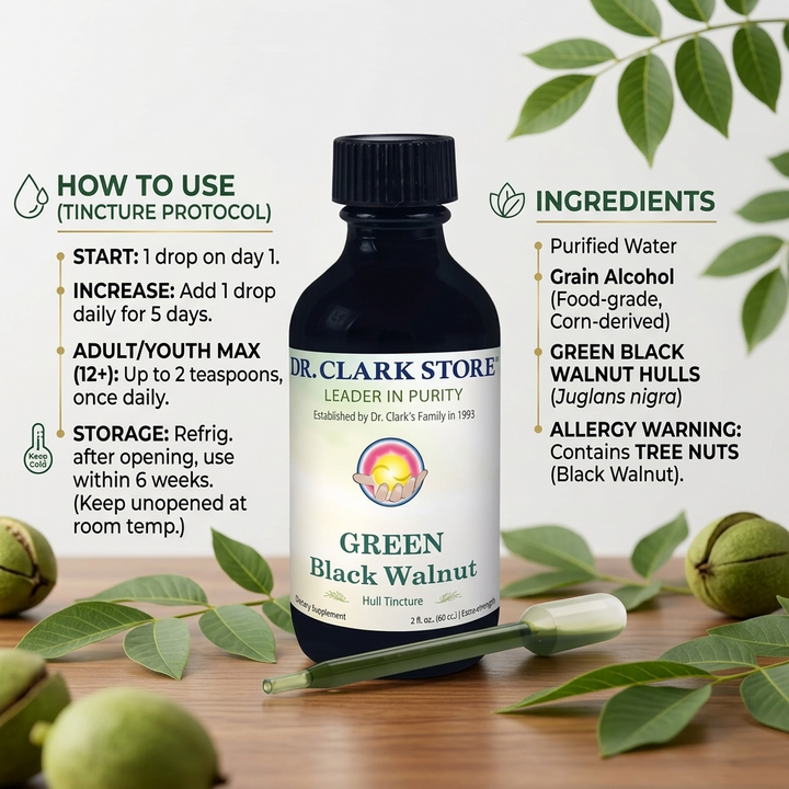GREEN Black Walnut Hull Tincture (Extra Strength), 2 oz