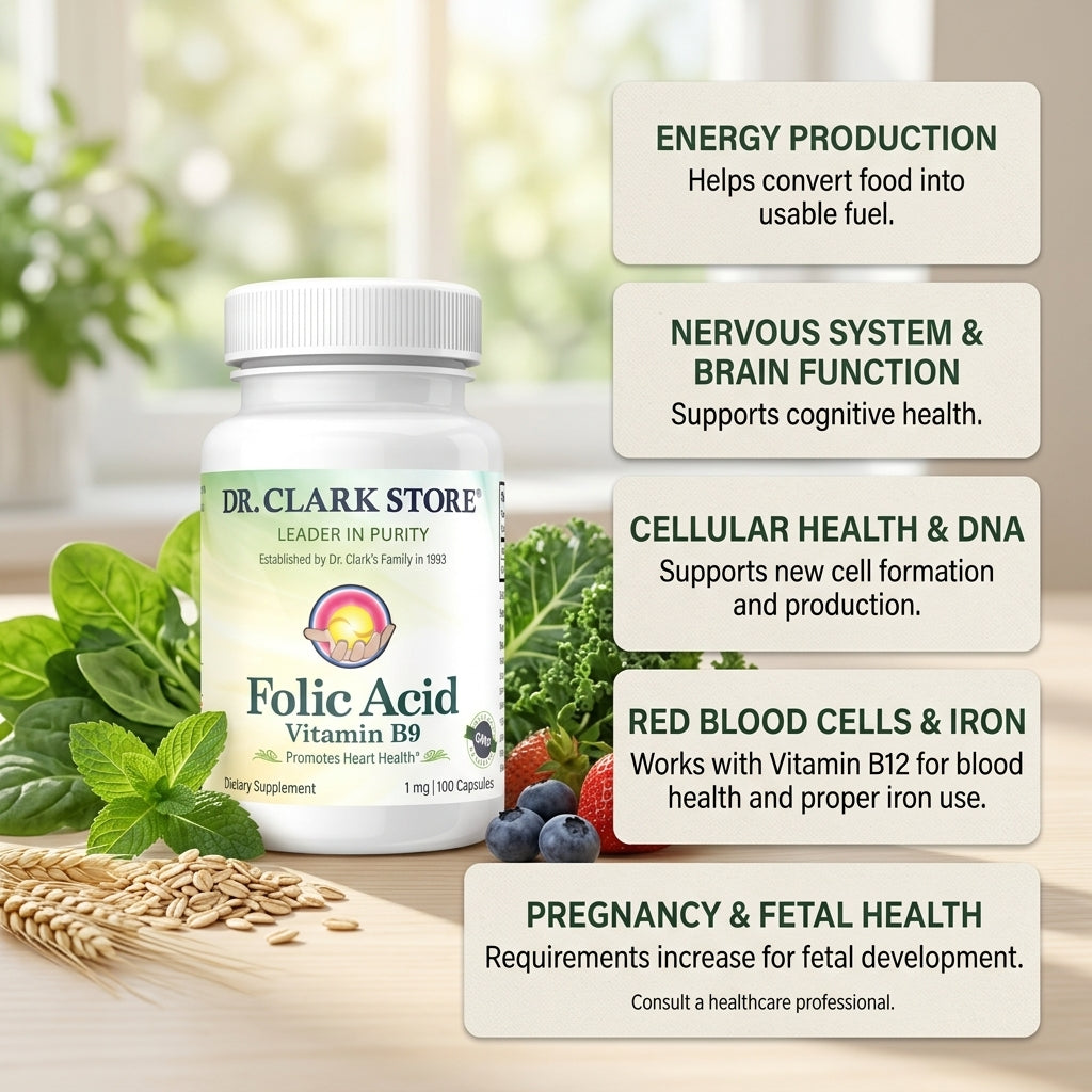 Folic Acid (Vitamin B9), 1 mg 100 capsules