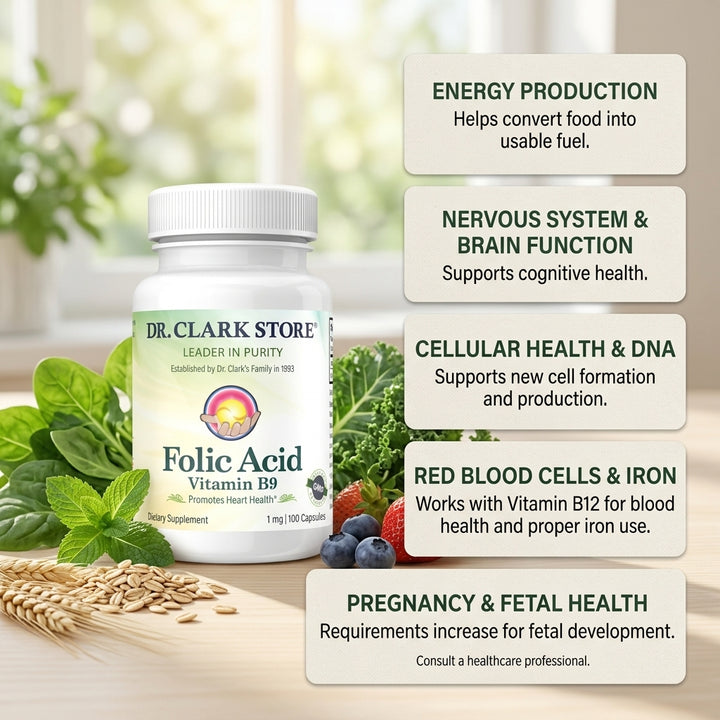Folic Acid (Vitamin B9), 1 mg 100 capsules