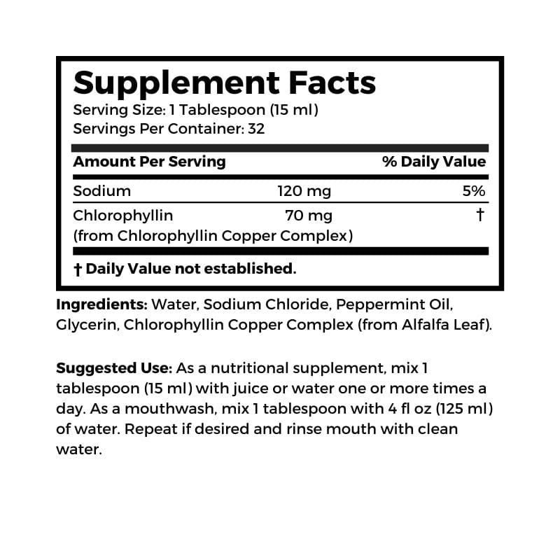 Bernard Jensen Products Liquid Chlorophyll Mint Flavor, 16 fl oz supplement facts