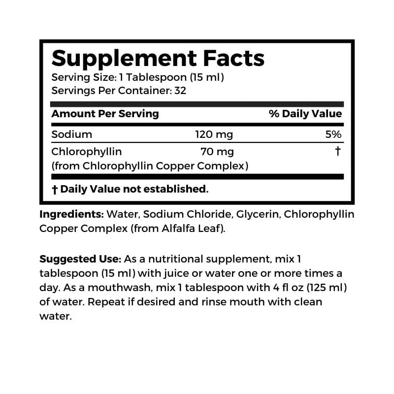 Bernard Jensen Products Liquid Chlorophyll, Unflavored, 16 fl oz supplement facts