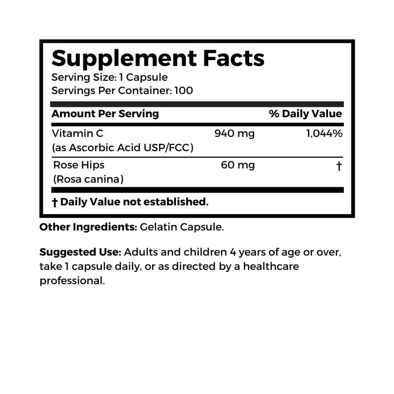 Dr. Clark Store Vitamin C with Rose Hips supplement facts