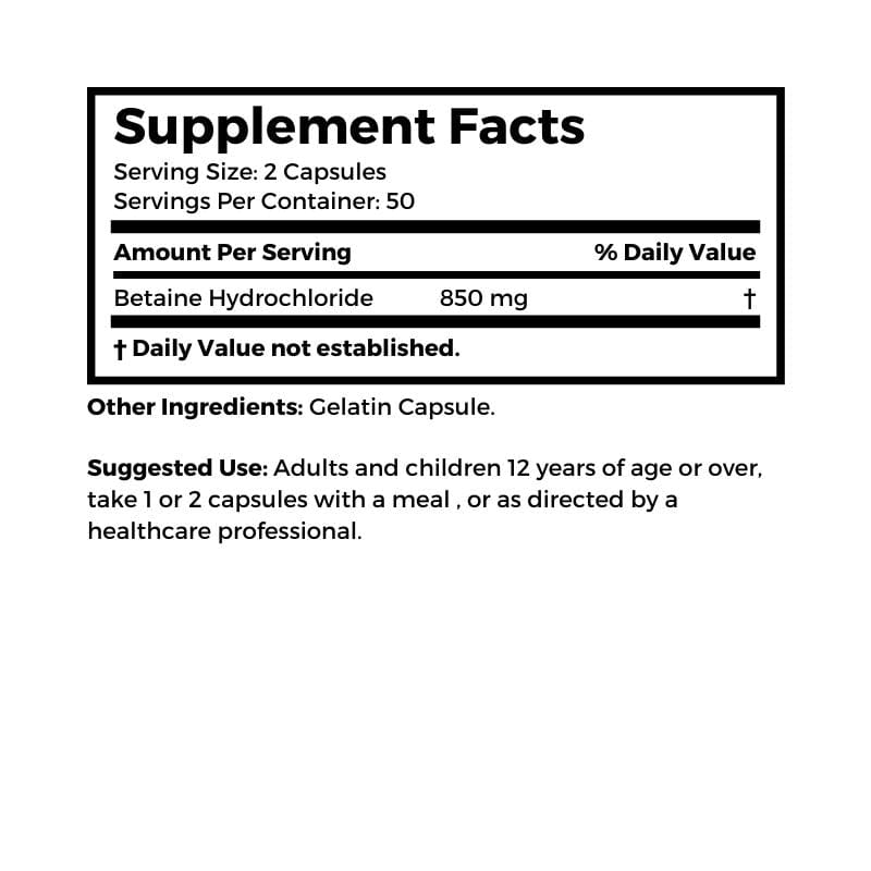 Dr. Clark Store Betaine HCL supplement facts