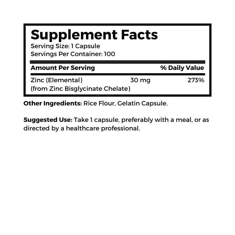 Dr. Clark Store Zinc Bisglycinate supplement facts