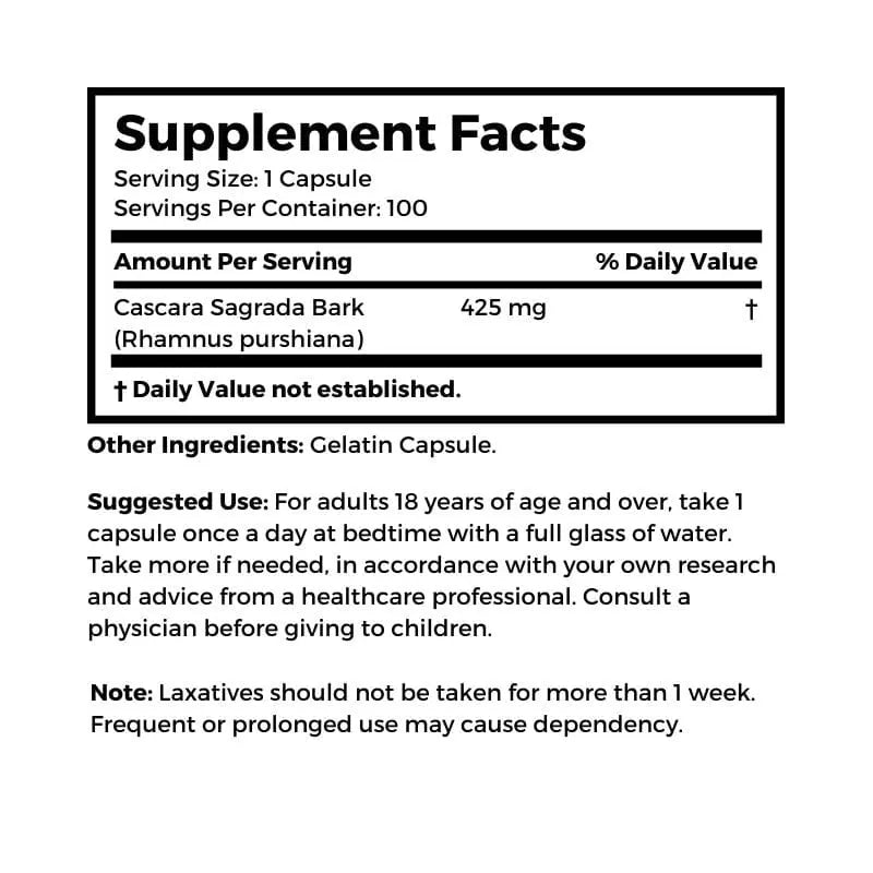 Dr. Clark Store Cascara Sagrada supplement facts