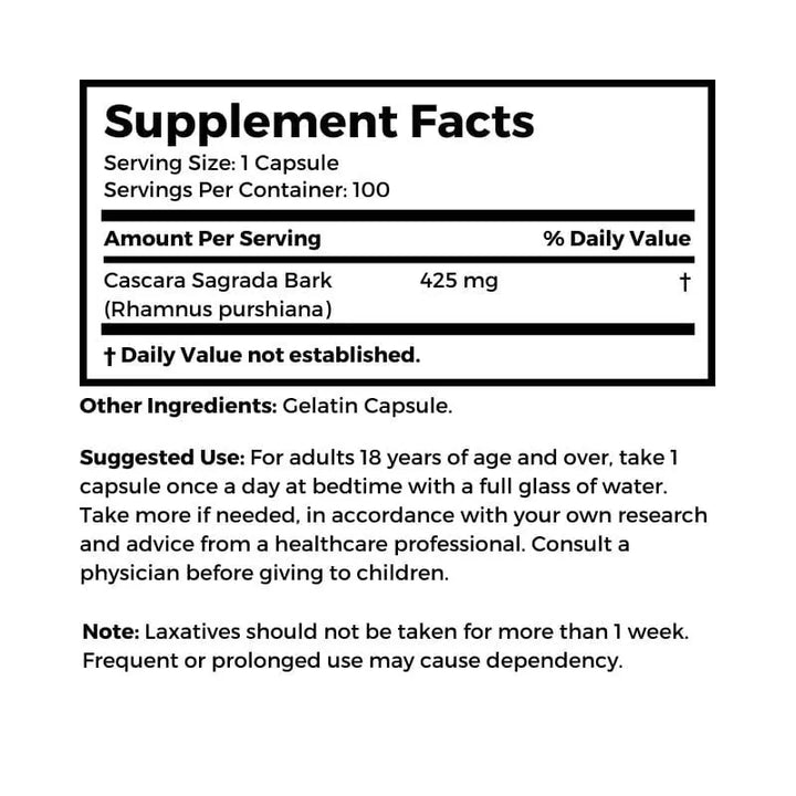 Dr. Clark Store Cascara Sagrada supplement facts