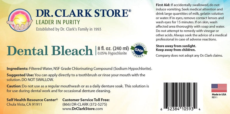 Dr. Clark Store Dental Bleach label